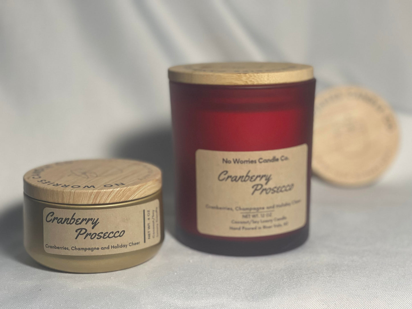 Coconut/Soy Luxury Candle - Cranberry Prosecco - No Worries Candle Co.