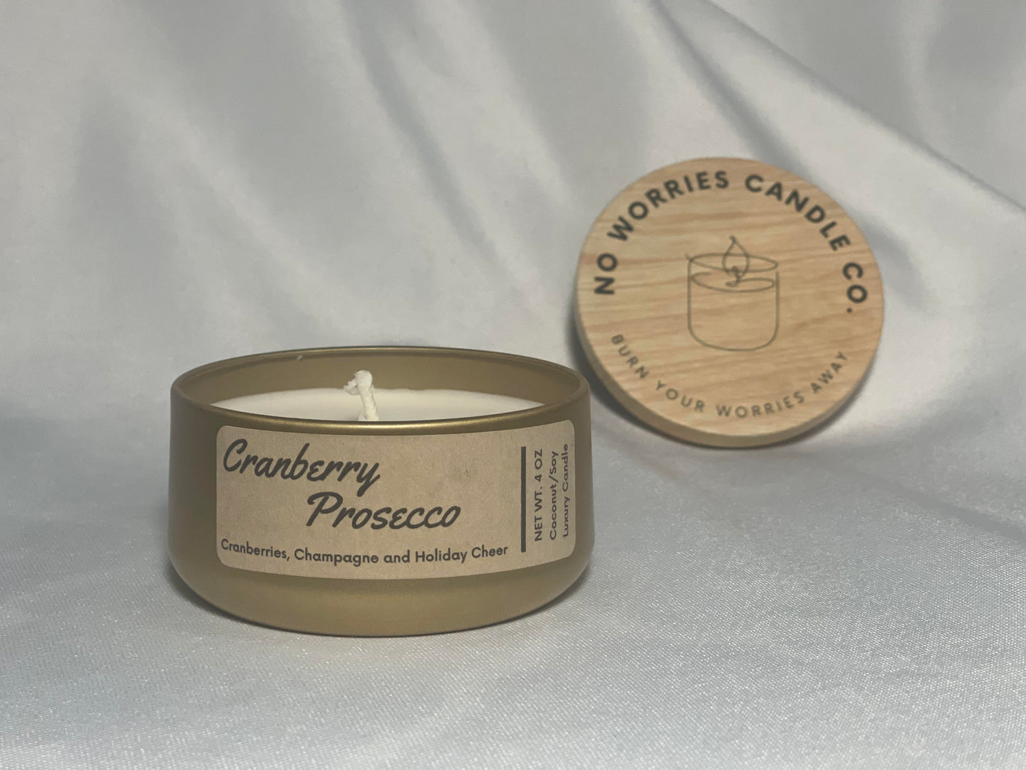 Coconut/Soy Luxury Candle - Cranberry Prosecco - No Worries Candle Co.